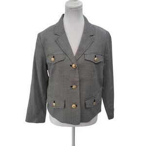 Talbots Size S Petite Houndstooth‎ Blazer Gold Button Structured Classic